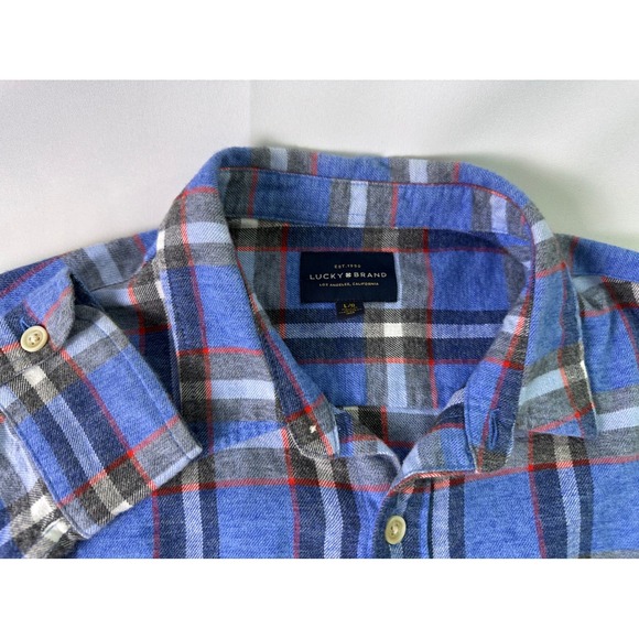 Lucky Brand Men's L/G Blue Plaid Flannel Long Sleeve Button Down Casual Shirt - Picture 1 of 10